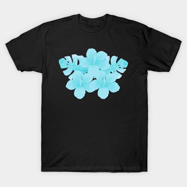 Tropical Light Blue Hibiscus Flower T-Shirt by Steph Elle